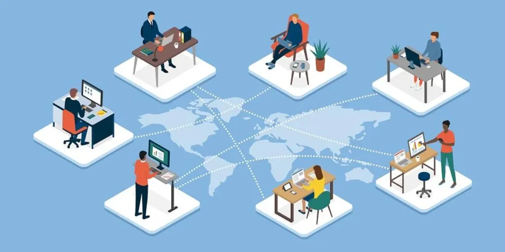 Employees working together from all corners of the world (Remote Work)